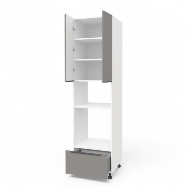 Пенал Катания  под духовой шкаф+микроволновку 600 Белый жемчуг/EVO Тёмно-серый МАТОВЫЙ 