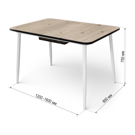 Стол Корсика,1200(+400)*800, бабочка,металл белый, пластик Биск.сосна, B1