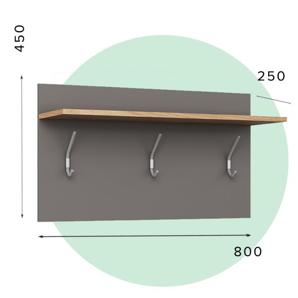 СИТИ Прихожая Вешалка В-3 (450*800*250), Серый Графит/корпус Дуб Крафт Золотой