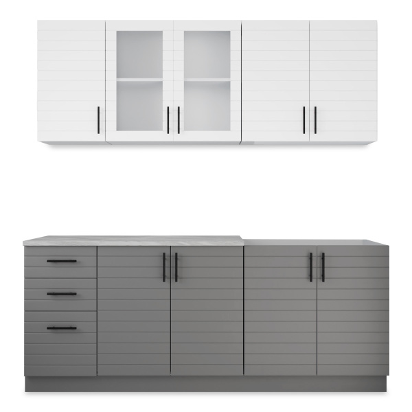 Кухонный гарнитур Комплект №9 Серый камень/Тач белый/Тач графит (столеш Этория+сушка+планка) 2,0м